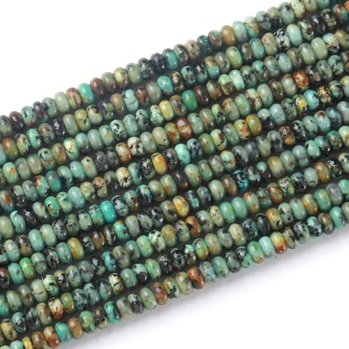 150PCS 2x4mm Natural African Turquoise Stone Rondelle Beads Abacus Disk Stone Beads Round Loose Spacer Gemstone for DIY Bracelet Necklace Jewelry Making - color: African Turquoise, size: 2x4mm Abacus Disk