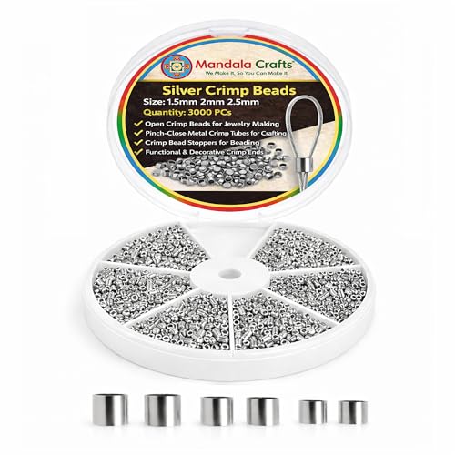 Mandala Crafts Jewelry Crimps Beads for Jewelry Making - 3000 PCs 1.5mm 2mm 2.5mm Silver Tone Crimper Tubes - Crimping Beads Stoppers for Beading - color: Silver Tone, size: 1.5mm 2mm 2.5mm Tube