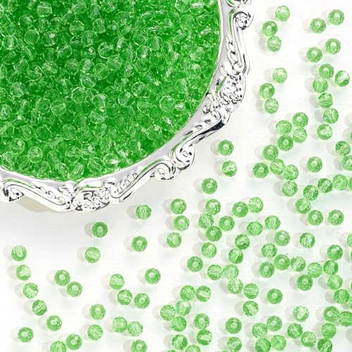 1000PCS 4mm Round Crystal Glass Beads Faceted Spacer Beads Bulk for Jewelry Making Bracelets Necklace Earring Pendants Craft (Light Green) - color: Light Green, size: 4mm