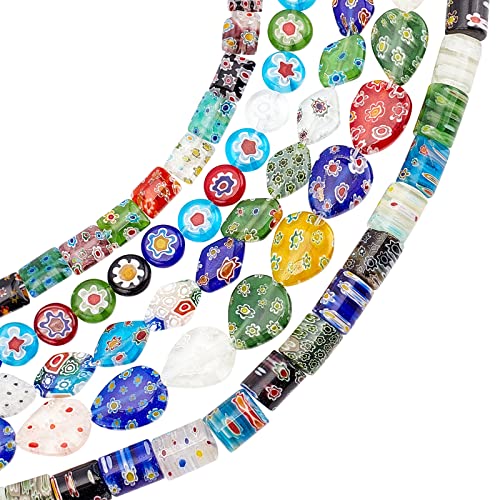 OLYCRAFT 156Pcs Handmade Millefiori Glass Beads Strands Mixed Color Spacer Beads Millefiori Lampwork Glass Beads for Jewelry Making - 5 Styles - color: Millefiori Beads - 5 Style