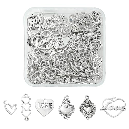 Assorted Metal Connectors Pendants Charms for Jewelry Making with Double Loops Flower Evil Eyes Butterfly Heart Cross Links Golden Pendants for Necklaces Bracelets Earrings - color: HeartB- 100 pcs