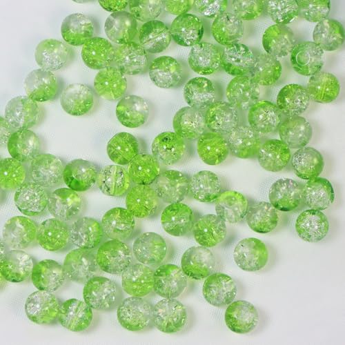 100Pcs 10mm Crackle Glass Beads for Jewelry Making - Round Spacer Crystal Beads Bulk, DIY Craft Supplies for Necklace Bracelet Earrings (Leaf Green Transparent) - color: Leaf Green Transparent