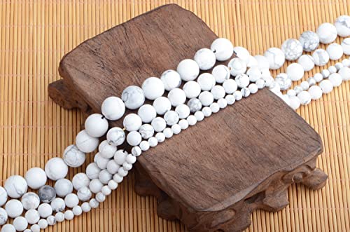 Bymitel 60 pcs Natural Genuine Real Round Loose Stone Beads Gemstone Spacers for Charm DIY Jewelry Making 15.5" per Strand 6mm (White Howlite, 6mm) - color: White Howlite, size: 6mm