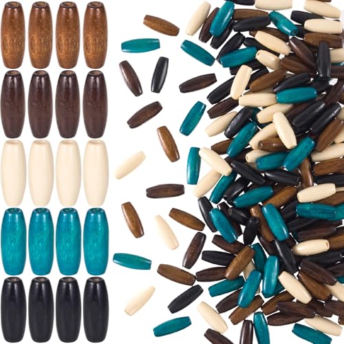 Pndeyo 200pcs Wooden Beads for Crafts, Oval Large Hole Natural Wood Hair Beads, Colorful Wooden Spacer for Necklace Bracelet DIY Craft Handmade Decor- 5 Colors - color: 5 colors-200pcs