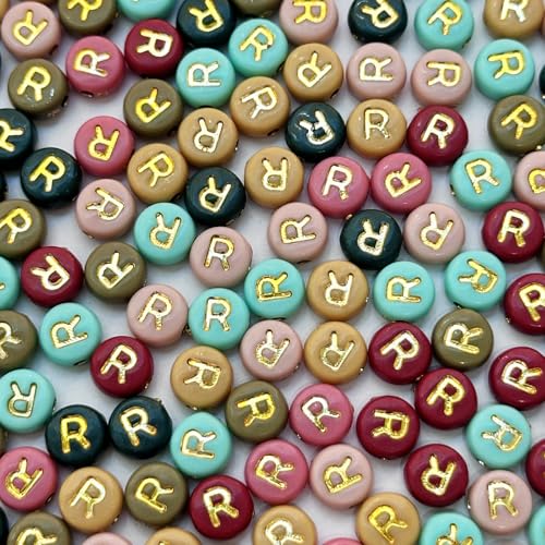 200PCS Round Letter Beads,4x7mm Color Acrylic Alphabet Beads R Beads with Letters for Bracelet Making Necklace Keychain Jewelry DIY (Letter R) - color: Letter R