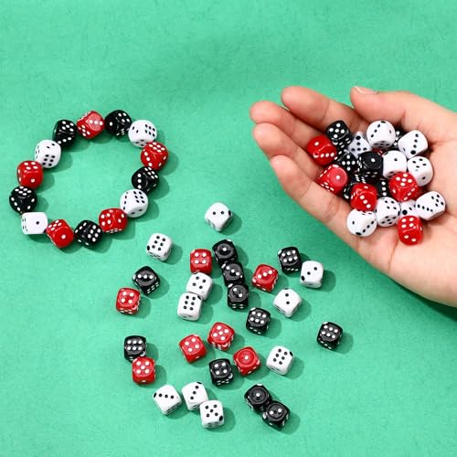 Ferreve 90 Piece Acrylic Dice Beads 10mm Dice Beads Bulk, Casino Games Birthday Party Supplies, Jewelry Making, Bracelet Necklaces Lanyard DIY Handicrafts(Red, Black, White) - color: Red, Black, White