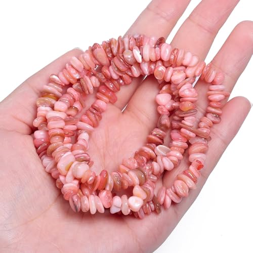 Chip Shell, 260pcs 5-8mm Irregular Shell Beads with Holes, Pink Shell & Rose Quartz Like Chip Beads for Jewelry Making - color: Pink