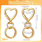 2 Pcs Double Opening Keychain Clip, Heart Spring Snap Hooks Zinc Alloy Swivel Lobster Clasp with Key Ring Spring Snap Hook Purse Clip for Jewelry Lanyard DIY Crafts Purse Making Camping Travel (Gold)