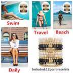 12pcs Friendship Bracelets Beaded Bracelets Heishi Bracelet Cute Bracelets Stack Vinyl Clay Disc Bead Surfer Stretch Summer Beach Bracelets For Women Preppy Bracelets - color: B-color