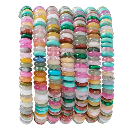 Natural Light Mix Colored Stone Disk Spacer Beads 6x2mm 38cm/str Flat Rondelle Loose Semi Gemstone Caps for Making Bracelets Necklace - color: Light Mix Colored Stone