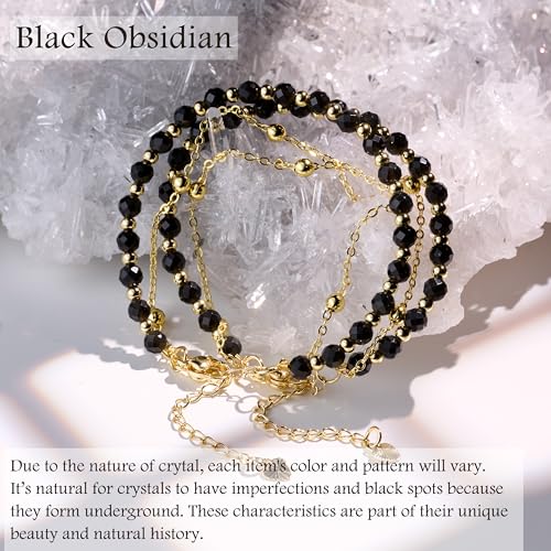 Farfume Crystal Bracelet Beaded Bracelets 4mm Natural Stone Beads Gemstone Handmade Jewelry Valentine's Day Gifts - color: Black Obsidian-Purification