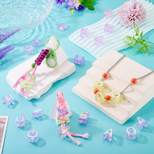 FASHEWELRY 50Pcs Iridescent Acrylic Large Letter Beads with Large Hole UV Plating Rainbow Letter Blocks Charms 3D Letters Chunky Vowel Alphabet Beads for Key Chains Necklace DIY Arts Craft (Violet) - color: Purple, size: Vowels