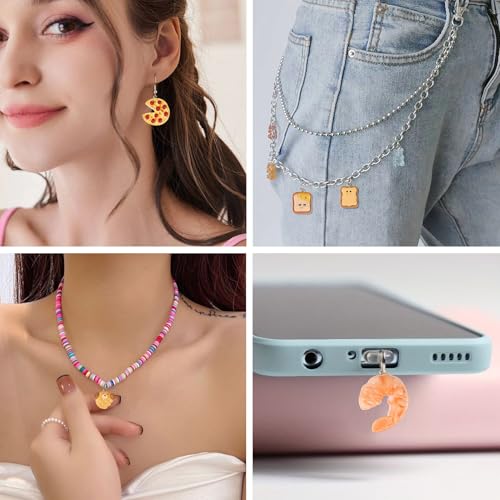 Cheriswelry Cup Cake Resin Pendants Lovely Food Sweet Dessert Dangle Charms Links Hanging Ornament with Metal Loop Fruit Pendants for Key Chains Bracelet Necklace Jewelry Making - color: Mixed Color-Bread
