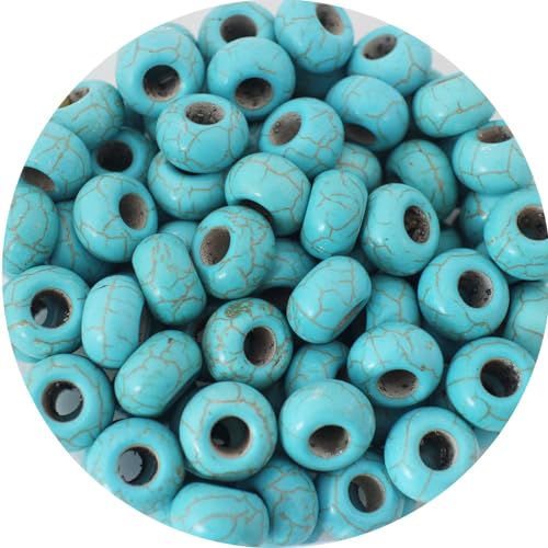 Turquoise Large Hole Beads for Jewelry Making - 100pcs 14mm European Gemstone Howlite Rondelle Spacer Big Craft Beads for Pens, Bracelets - color: Turquoise Large Beads