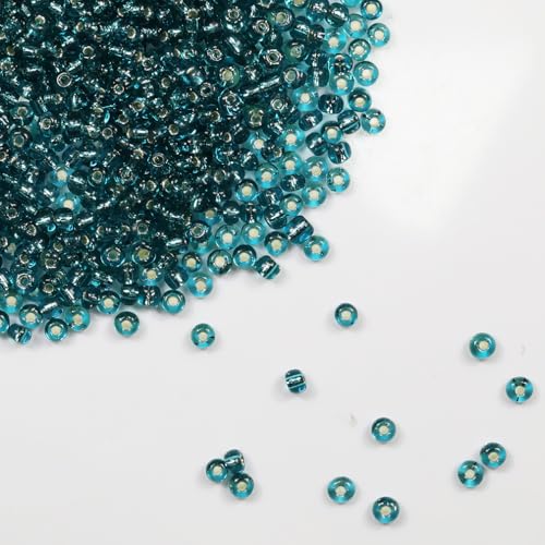 Transparent Lake Blue with Silver Lined Beads Size 6/0 Crafts Glass Seed Beads 4mm for Jewelry Making (Total About 100g About 1200pcs) - color: Transparent Lake Blue with Silver Lined, size: 4mm