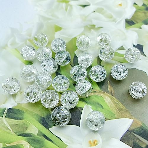 100pcs Crackle Glass Beads 10mm Round Crystal Glass Spacer Crafts Beads for Jewelry Making Necklace Bracelet Earrings DIY Crafts(White) - color: White, size: 10mm