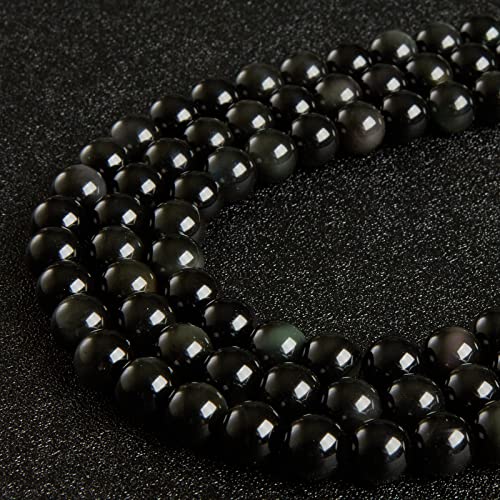 60pcs 6mm Black Obsidian Beads Natural Gemstone Beads Round Loose Beads for Jewelry Making - color: Black Obsidian, size: 6mm