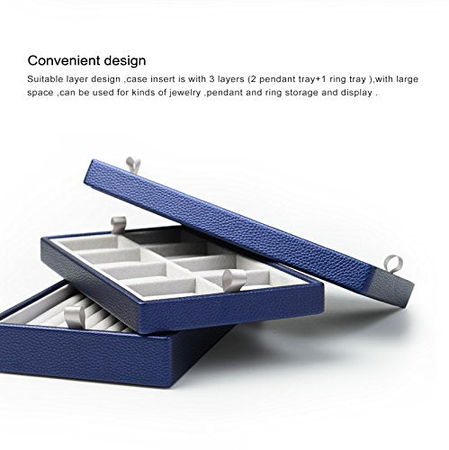 Oirlv Blue Leather Jewelry Box Handmade Travel Jewelry Organizer Storage Case Holder For Girl Lady Earring,Ring,Necklace,Pendant,Watch,Bracelet.(3 layers) - color: Blue