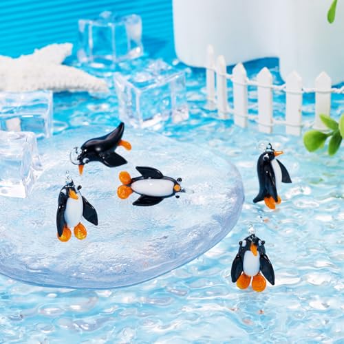 FASHEWELRY 5Pcs Handmade Ocean Penguin Lampwork Glass Pendants Black Marine Life Little Penguin Loose Beads Charms for DIY Jewelry Project Making - color: Penguin-Black