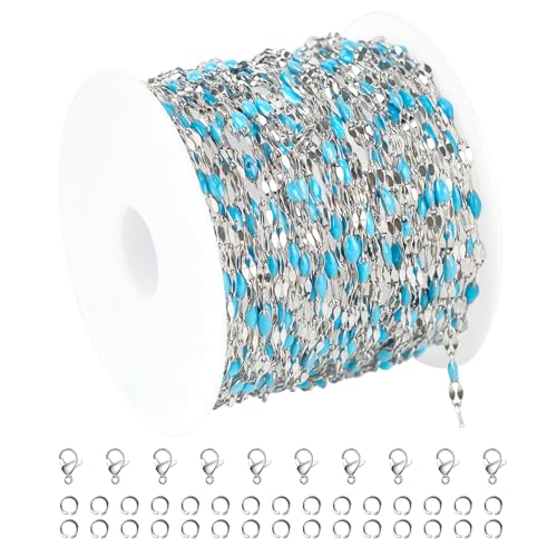 UMAOKANG 5 Meters Silver Chains for Jewelry Making Stainless Steel Necklace Chains Bulk Blue Oil Drip Craft Chain Spool Jewelry Supplies - color: Steel-Blue