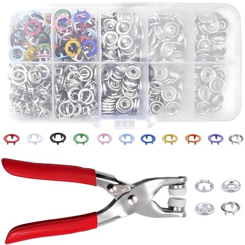 100 Sets Metal Snaps Buttons with Fastener Pliers Press Tool Kit, Prong Ring Snap Button Fasteners for DIY Crafts Clothes Hats and Sewing, Easy Installation for Fabric (9.5mm / 400 PCS) - color: Colorful