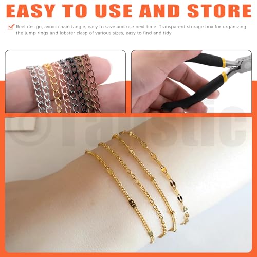 Tanstic 102Pcs 30 Feet Jewelry Making Chains Necklace Chains Bulk Cable Link Chain with 50Pcs Jump Rings, 50Pcs Lobster Clasps, Pliers for Bracelet Necklace Making(Silver) - color: Silver