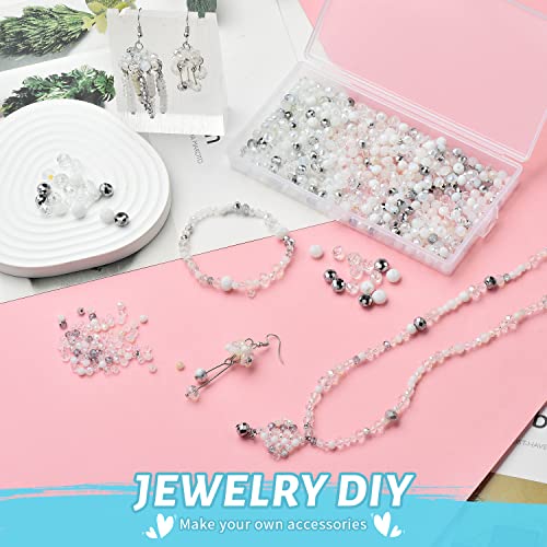 Crystal Rondelle Beads for Jewelry Making,1000pcs Briolette Glass Beads Plated Color Round Spacer Beads for DIY Bracelets,Necklaces,Earrings(4,6,8mm) - color: White