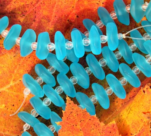 Ruffle Coin Beads,14mm, Turquoise Bay w/Frosted, Matte, Sea Glass Finish, 10 Pcs
