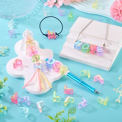 FASHEWELRY 20Pcs Large Hole Acrylic Beads Letter L Iridescent Big Plastic Letter Blocks European Beads Clear 3D Letters Initial Alphabet Bead for Keychains Necklace DIY Arts Craft - color: Random Clear, size: L
