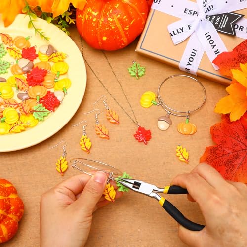 Augshy 64 Pcs Fall Resin Charm, Autumn Maple Leaf Pumpkin Acorn Pendant Thanksgiving Crafts for DIY Earring Bracelet Necklace Jewelry Making - style: Fall Style