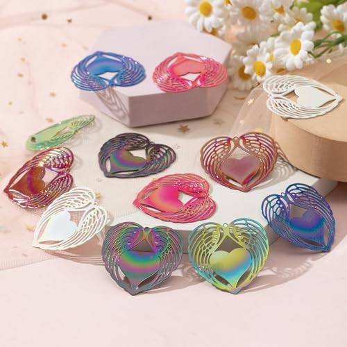 Dazzling Colorful Filigree Charms Hollow Out Multicolor Geometric Filigree Pendants for DIY Jewelry Making Earrings Necklaces Components - color: Heart-1
