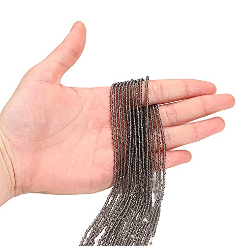 2mm Quartz Crystal Round Beads Faceted Glass Beads Loose Spacer Beads for DIY Bracelet Jewelry Making Supplies Accessories (Gray) - color: Gray