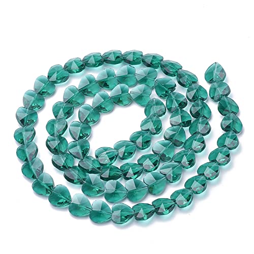 Cheriswelry 100pcs Light Sea Green Heart Glass Beads 14mm Transparent Faceted Crystal Love Heart Loose Spacer Beads for DIY Earring Bracelet Necklace Choker Jewelry Making - color: Light Sea Green