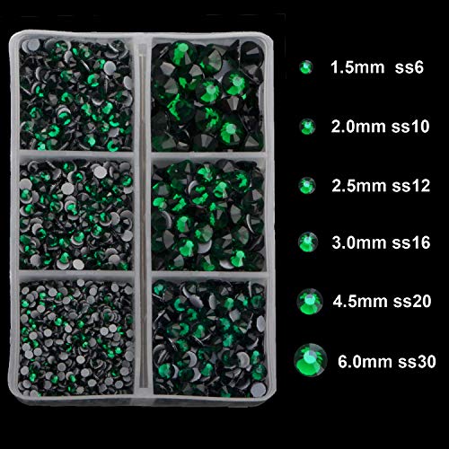 4000pcs Mixed Size Hot Fix Round Crystals Gems Glass Stones Hotfix Flat Back Rhinestones (Emerald) - color: Emerald, size: 4000 Count (Pack of 1)