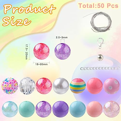 DanLingJewelry 50Pcs 20mm Candy Color Acrylic Round Beads Colorful Plastic Bubblegum Round Beads for Jewelry Making Kit - color: 50pcs - mix