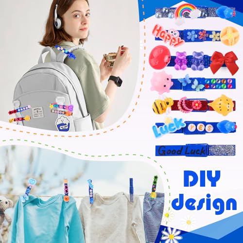 JOICEE 80 Set Cheer Pins Spirit Clips,80 Clothes Pins 126 Mini Resin Animals Bows Daisy and Stickers Pen Over 300 Beads Pearls for Cheerleading Backpacks Ribbon Team Classroom Cheer Gifts Bulk(Blue) - color: Blue