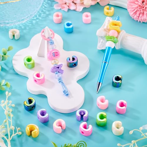 Beadthoven 20pcs Big Letter C Beads Large Hole Bubble Alphabet Acrylic Beads Charm Iridescent Plastic C Shape Loose Chunky Spacers for Jewelry Making Bracelet Necklace Keychains Shoelaces Crafts - color: C
