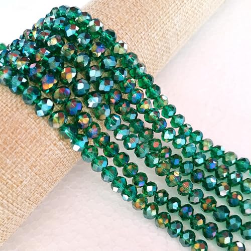 513Pcs Glass Crystal Beads for Jewelry Making, 6MM AB Briolette Faceted Crystal Bulk for Bracelets, Spacer Beads for Crafts Earring Wine Charms Suncatchers, Green AB - color: Peacock Green AB, size: 6mm