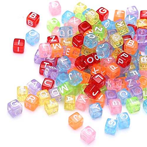 1000 Pcs Transparent Acrylic Square Letter Beads - 6x6mm Cube Assorted Color Acrylic Plastic Letter Beads for Jewelry Making - color: color-white-transparent(6mm)