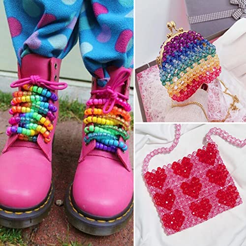 2880pcs Kandi Beads for Hair Pony Beads Kit Rainbow Beads Plastic Bead for Craft 6 x 9mm 24 Colors 4 Styles Large Hole Beads Set for Bracelets Jewelry Making