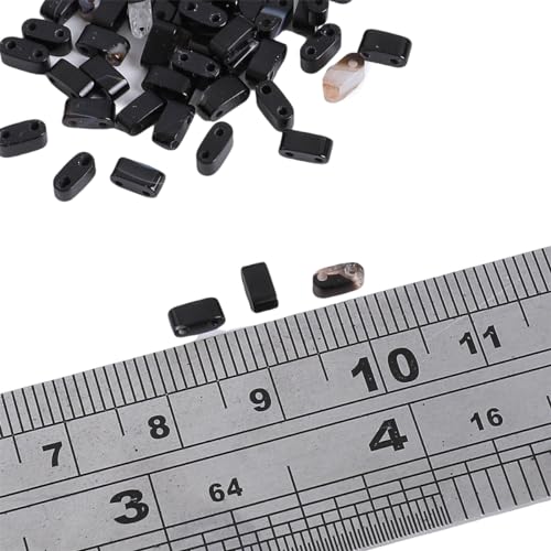 Beadia Natural Black Striped Agate Stone Tila Beads 5x2mm Rectangle 2-Hole Spacer Beads for DIY Bracelet Earring Making 15"/Strand - color: Black Striped Agate, size: 5x2mm