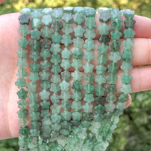 Songxi 60pcs 6mm Green Aventurine Plum Blossom Natural Stone Beads for Jewelry Making, Smooth Loose Flower Shape Gemstone Beads for Bracelets Necklace Earrings Making Supplies ﻿ - color: Green Aventurine