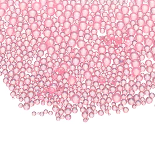 Iridescent Glass Tiny Bubble Beads, 0.4-3mm 20g No Hole Micro Mini Round Korean Pink Water Droplets Beads - Applications: for Resin Filler, Nail Art, Dollhouse Bath Tub, 2-Pieces - color: Korean Pink, size: φ0.4-3mm