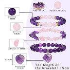 Vinswet Healing Crystal Beaded Bracelets for Women,Natural Amethyst Gemstones Bracelet,Anxiety Stress Relief Heart Charm Bracelet Handmade purple Jewelry Gifts for Women - color: Amethyst&Rose Quartz