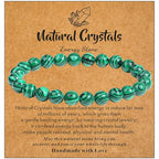 MAIBAOTA Healing Crystal Bracelet for Women Men, 8/4 mm Natural Stone Beaded Bracelets, Jewelry Birthday Gifts, Round Gemstones Stretch Bracelets - color: Green-Malachite, size: 8 mm
