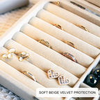 Velvet Jewelry Organizer for Drawer, 6-Piece Stackable Jewelry Trays with Removable Dividers, Drawer Organizer Inserts Set with 2 Cleaning Cloths for Women Dresser Vanity, Beige