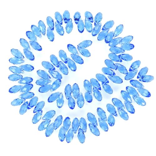 200pcs Czech 12mm Faceted Teardrop Briolette Crystal Glass Loose Beads Pendant Drop Spacer Bulk Light Sapphire Blue for DIY Jewelry Making CCT2-14 - color: Light sapphire blue, size: 12x6mm - 200pcs