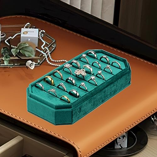 Velvet Ring Organizer Display Tray Jewelry Box Earring Holder Case for Wedding Birthday Christmas Day (Green) - color: Green