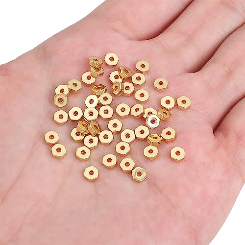 BEADIA 14K Gold Plated Hexagon Spacer Beads 4x1.5mm 50pcs for Jewelry Making Findings Non Tarnish - color: 14K Gold, size: 4x1.5mm Hexagon