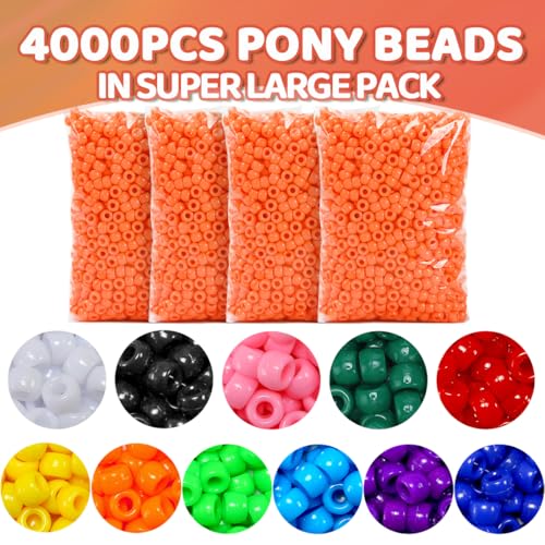 Praisebank 4000pcs Orange Barrel Plastic Pony Beads for Jewelry Making, Crafts, Hair Braids - color: Orange